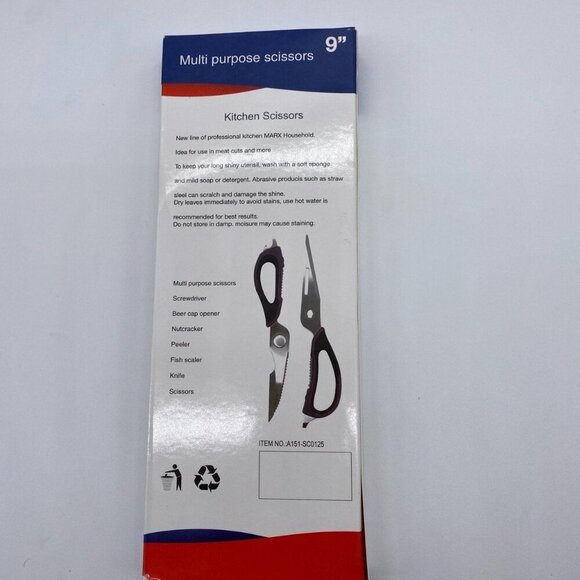 Multi Purpose Stainless Steel Kitchen Scissors 9" W/ Sheath Screwdriver Opener - Picture 2 of 4